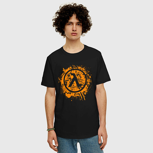 Мужская футболка оверсайз Half life grunge / Черный – фото 3