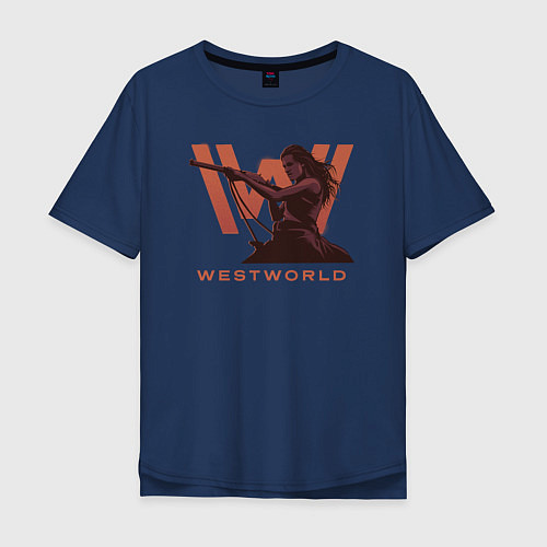 Мужская футболка оверсайз Westworld / Тёмно-синий – фото 1