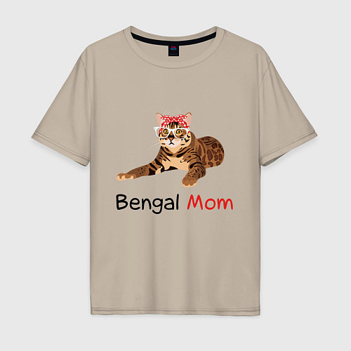 Мужская футболка оверсайз Мама бенгальского кота / Миндальный – фото 1