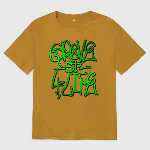 Мужская футболка оверсайз GTA Tag GROVE / Горчичный – фото 1