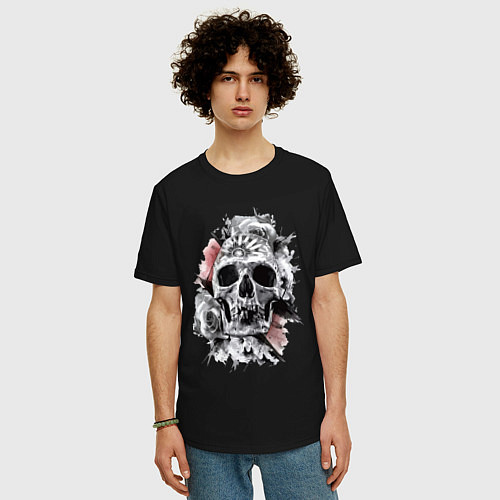 Мужская футболка оверсайз Skull / Черный – фото 3