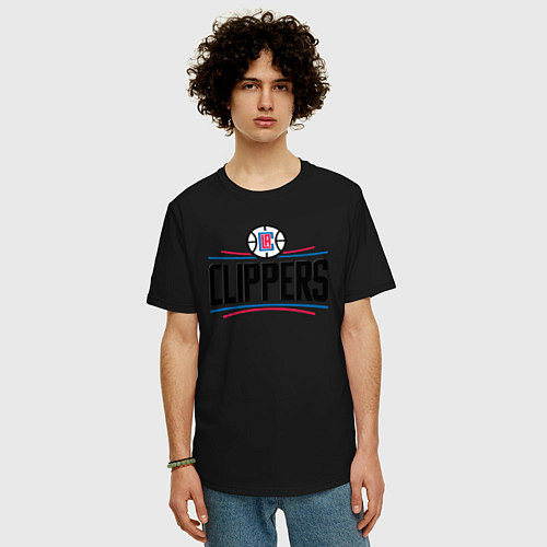 Мужская футболка оверсайз Los Angeles Clippers 1 / Черный – фото 3