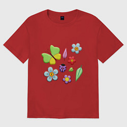 Футболка оверсайз мужская Вышивка, цвет: красный