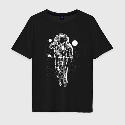 Мужская футболка оверсайз Космонавт на велосипеде / Черный – фото 1