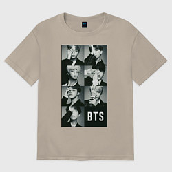 Футболка оверсайз мужская BTS, цвет: миндальный