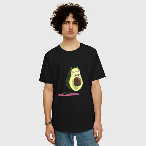 Мужская футболка оверсайз Авокадо кот - авокот / Черный – фото 3