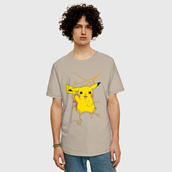 Футболка оверсайз мужская Pikachu, цвет: миндальный — фото 2