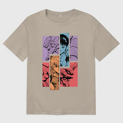 Футболка оверсайз мужская Аска и Синдзи, Евангелион, цвет: миндальный