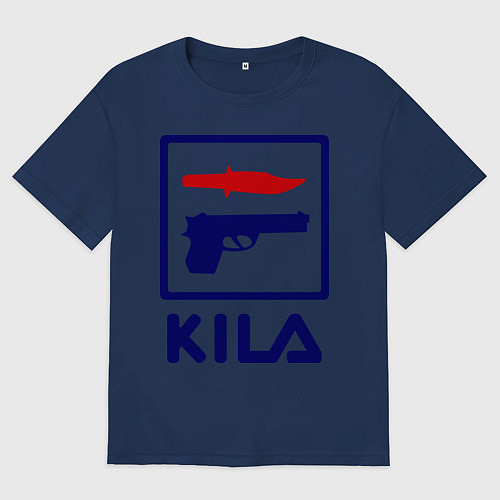 Мужская футболка оверсайз Kila Fila / Тёмно-синий – фото 1