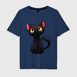 Футболка оверсайз мужская Черный котенок, цвет: тёмно-синий