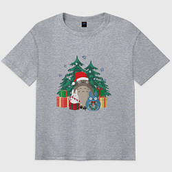 Футболка оверсайз мужская New Year Totoro, цвет: меланж