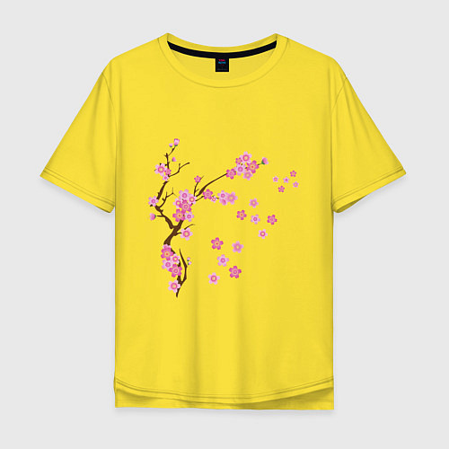 Мужская футболка оверсайз Розовая сакура / Желтый – фото 1