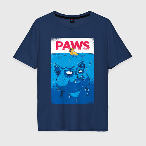 Мужская футболка оверсайз Paws пародия на челюсти / Тёмно-синий – фото 1