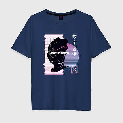 Мужская футболка оверсайз Vaporwave Digital Love / Тёмно-синий – фото 1
