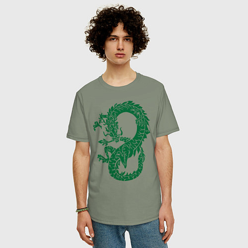 Мужская футболка оверсайз Древний китайский дракон / Авокадо – фото 3