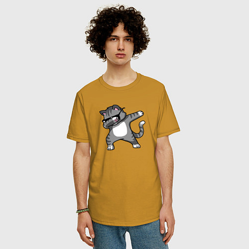 Мужская футболка оверсайз Котик dub / Горчичный – фото 3