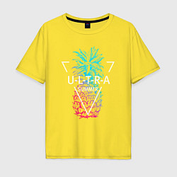 Футболка оверсайз мужская Ананас с надписью Ultra summer, цвет: желтый
