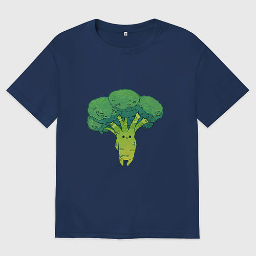 Мужская футболка оверсайз Симпатичный брокколи / Тёмно-синий – фото 1