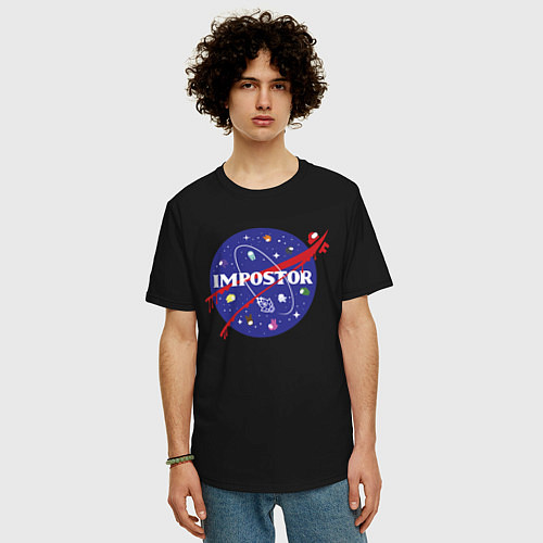 Мужская футболка оверсайз IMPOSTOR NASA / Черный – фото 3