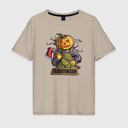 Мужская футболка оверсайз Halloween / Миндальный – фото 1