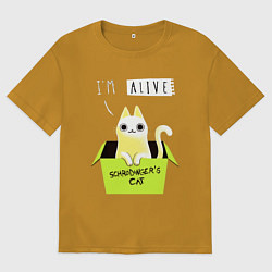Мужская футболка оверсайз Кот спереди жив, а сзади