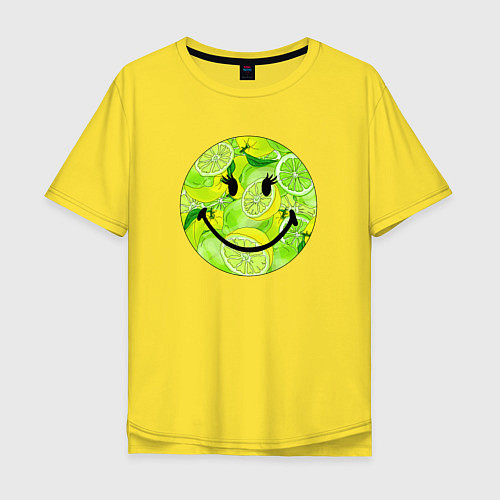 Мужская футболка оверсайз Лаймик смайлик / Желтый – фото 1