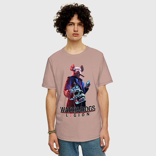 Мужская футболка оверсайз Watch Dogs Legion / Пыльно-розовый – фото 3