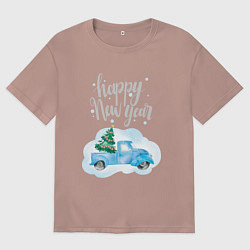 Мужская футболка оверсайз Новогодняя машина