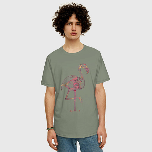 Мужская футболка оверсайз Узорчатый фламинго / Авокадо – фото 3