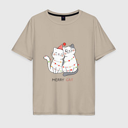 Футболка оверсайз мужская Merry Cat, цвет: миндальный