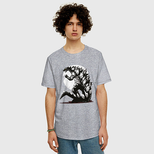 Мужская футболка оверсайз Годзилла / Меланж – фото 3