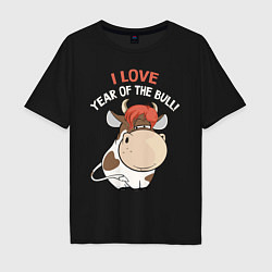 Футболка оверсайз мужская I love year of the bull!, цвет: черный