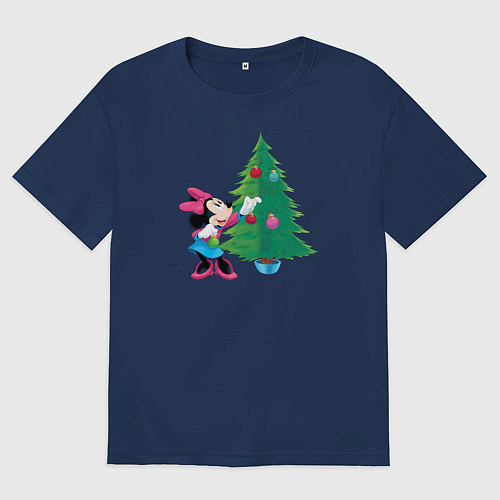 Мужская футболка оверсайз Christmas Minnie / Тёмно-синий – фото 1