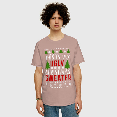 Мужская футболка оверсайз My ugly christmas sweater / Пыльно-розовый – фото 3
