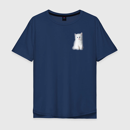 Мужская футболка оверсайз Белый котик / Тёмно-синий – фото 1