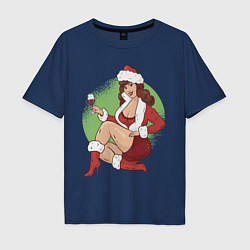 Футболка оверсайз мужская Pin Up Girl Christmas, цвет: тёмно-синий