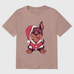 Футболка оверсайз мужская Рождественский пёсик, цвет: пыльно-розовый