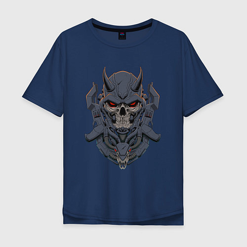 Мужская футболка оверсайз Cyber Demon / Тёмно-синий – фото 1