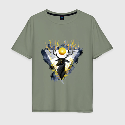 Мужская футболка оверсайз Графит и золото: олень / Авокадо – фото 1
