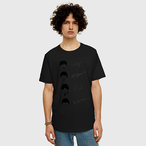 Мужская футболка оверсайз The Beatles автографы / Черный – фото 3