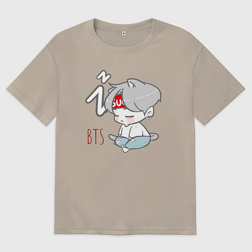 Мужская футболка оверсайз BTS sleep / Миндальный – фото 1