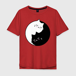 Футболка оверсайз мужская Yin and Yang cats, цвет: красный