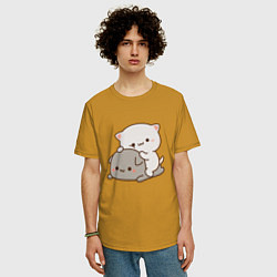 Футболка оверсайз мужская Милые котики, цвет: горчичный — фото 2