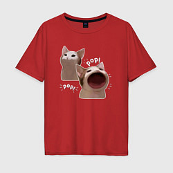Футболка оверсайз мужская Cat Pop - Мем, цвет: красный