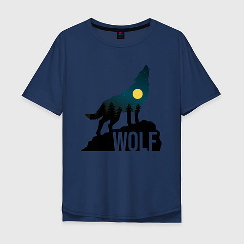Мужская футболка оверсайз Волк / Тёмно-синий – фото 1