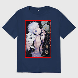 Футболка оверсайз мужская Сатору гото С кошечкой, цвет: тёмно-синий