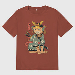 Мужская футболка оверсайз Кот Самурай