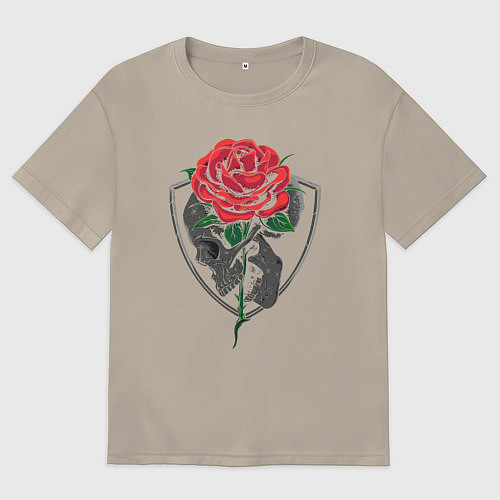 Мужская футболка оверсайз Skull&Rose / Миндальный – фото 1