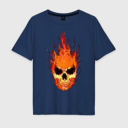 Футболка оверсайз мужская Fire flame skull, цвет: тёмно-синий