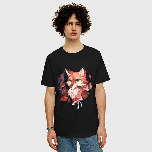 Мужская футболка оверсайз Акварельный лис / Черный – фото 3